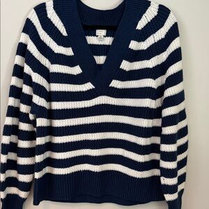 A new day Navy and White V-Neck Sweater